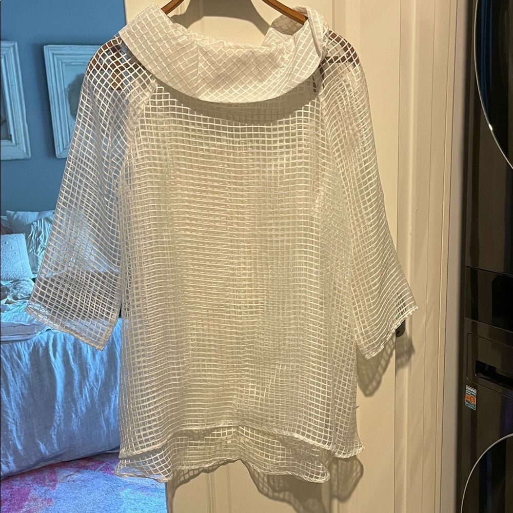 White Sheer Grid Pattern Top
